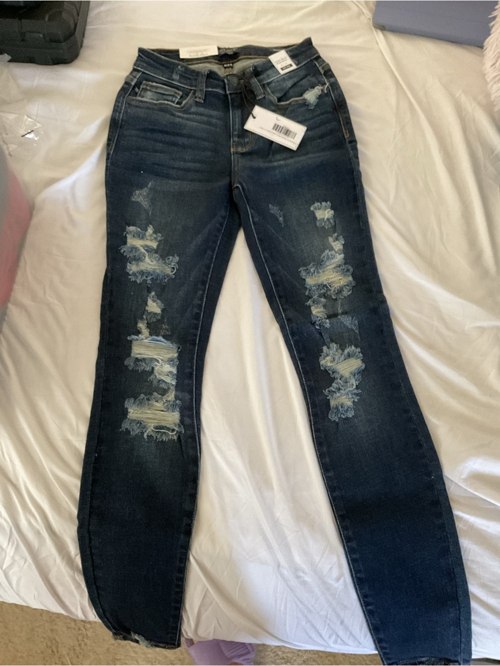Judy Blue Dark Blue Distressed Mid Rise Skinny Jeans